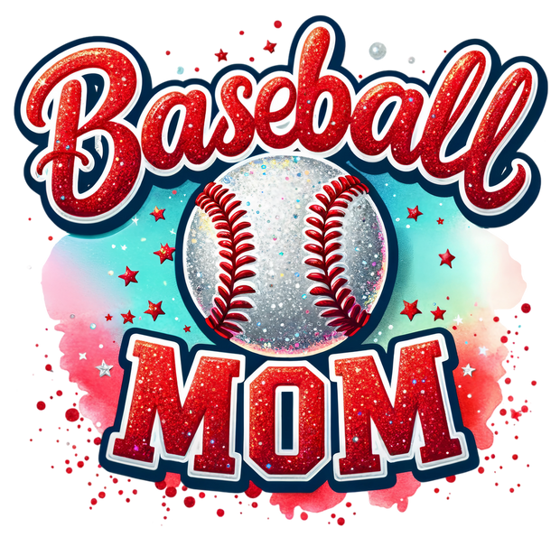 Baseball Mom with Stars Red Colordrip DTF (direct-to-film) Transfer