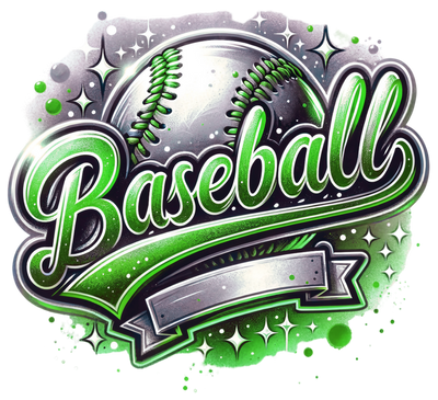 Baseball in Green with Stars DTF (direct-to-film) Transfer