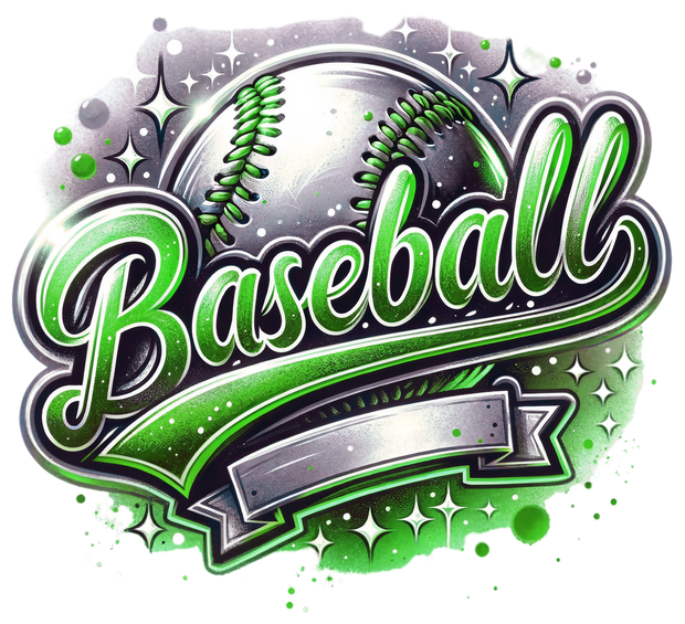 Baseball in Green with Stars DTF (direct-to-film) Transfer