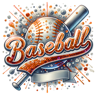Baseball in Sequins of Orange DTF (direct-to-film) Transfer