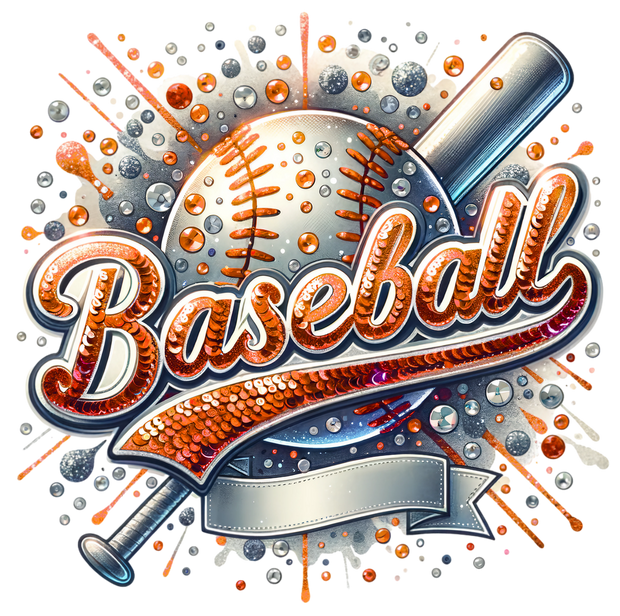 Baseball in Sequins of Orange DTF (direct-to-film) Transfer