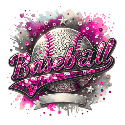 Baseball in Sequins of Pink DTF (direct-to-film) Transfer