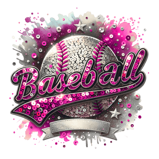 Baseball in Sequins of Pink DTF (direct-to-film) Transfer
