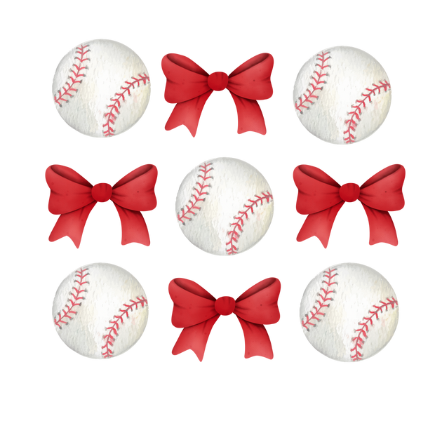 Baseballs and Red Bows DTF (Direct to Film) Transfer