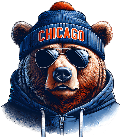 Bear in Chicago Beanie DTF (direct-to-film) Transfer