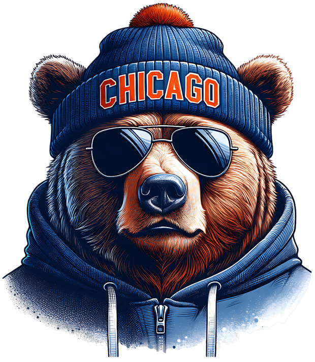Bear in Chicago Beanie DTF (direct-to-film) Transfer
