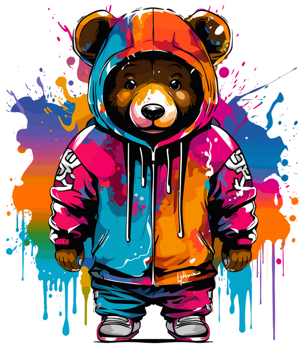 Bear in Sweats Color Drip DTF (direct-to-film) Transfer