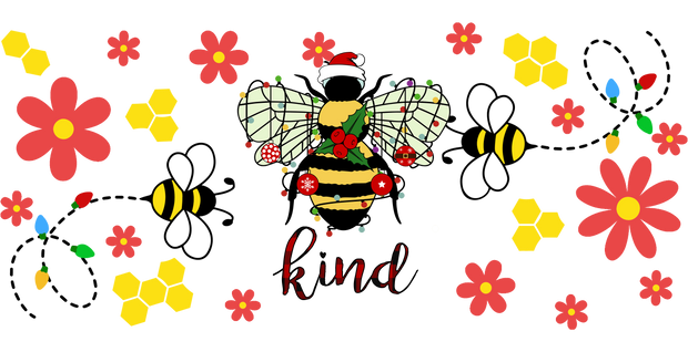 Bee Kind Christmas with Honey Bee 16oz UV DTF Libby Cup Wrap