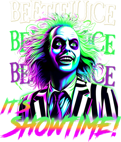 Beetlejuice Showtime in Rainbow Font DTF (direct-to-film) Transfer