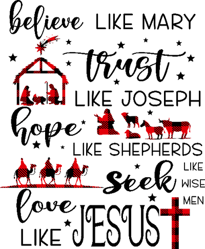 Believe Trust Hope Christmas DTF (direct-to-film) Transfer