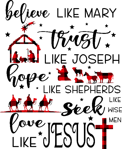 Believe Trust Hope Christmas DTF (direct-to-film) Transfer