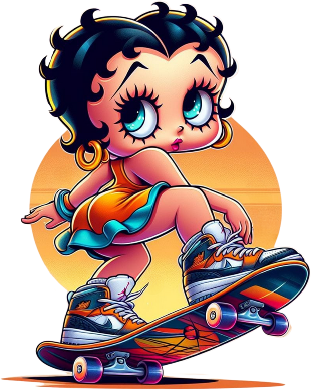 Betty Boop Rocking a Skateboard DTF (direct-to-film) Transfer