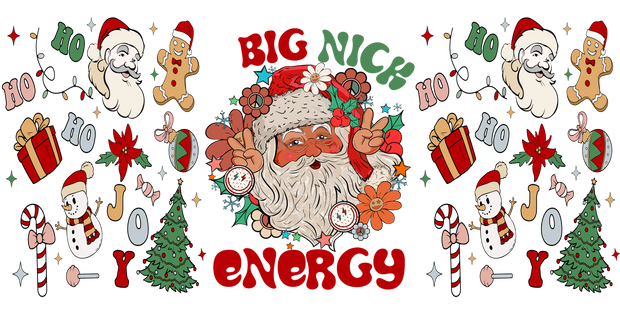 Big Nick Energy-Retro Christmas-Santa Claus Merry Christmas 16oz UV DTF Libby Cup Wrap