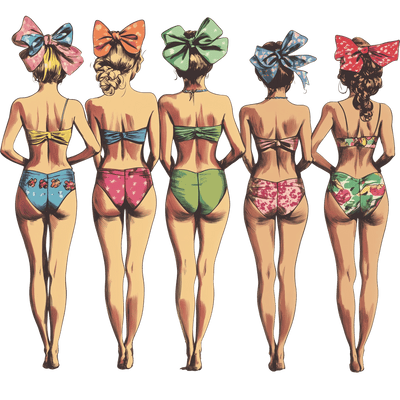 Bikini Ladies with Polkadot Bows DTF (direct-to-film) Transfer