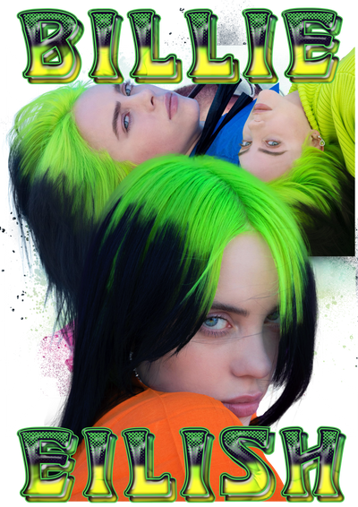 Billie Eilish Green Hair 3 Faces DTF (direct-to-film) Transfer