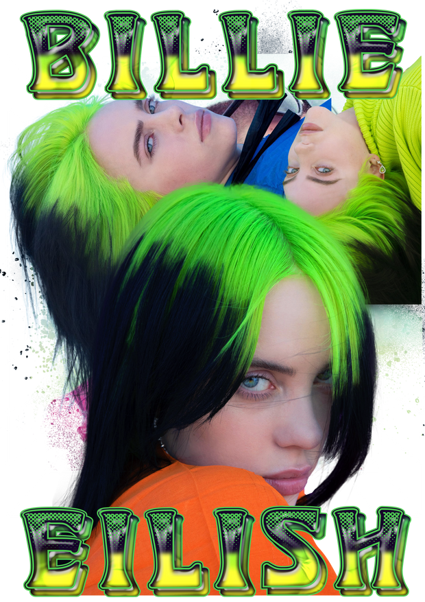 Billie Eilish Green Hair 3 Faces DTF (direct-to-film) Transfer