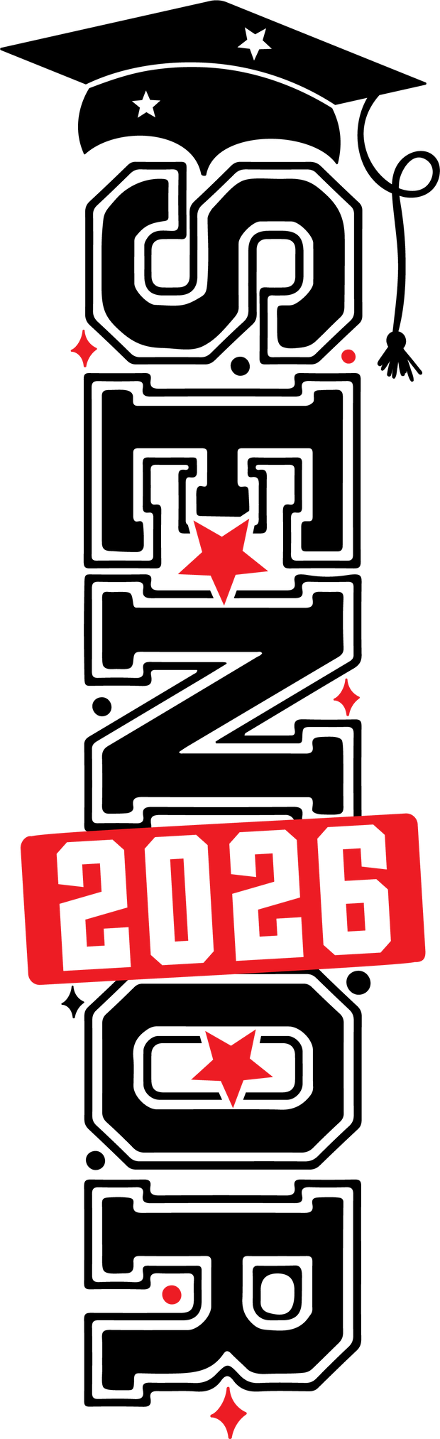 Black Cap Senior 2026 Vertical DTF (direct-to-film) Transfer