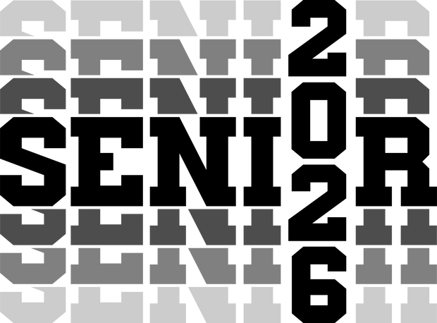 Black Senior 2026 Stacked Text DTF (direct-to-film) Transfer