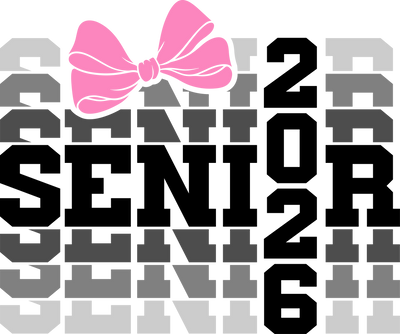 Black & Gray Senior 2026 Stacked Text with Bow DTF (direct-to-film) Transfer