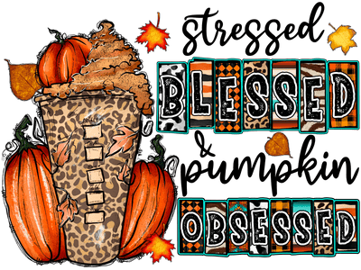 Blessed Obsessed Pumpkin & Leaves DTF (direct-to-film) Transfer
