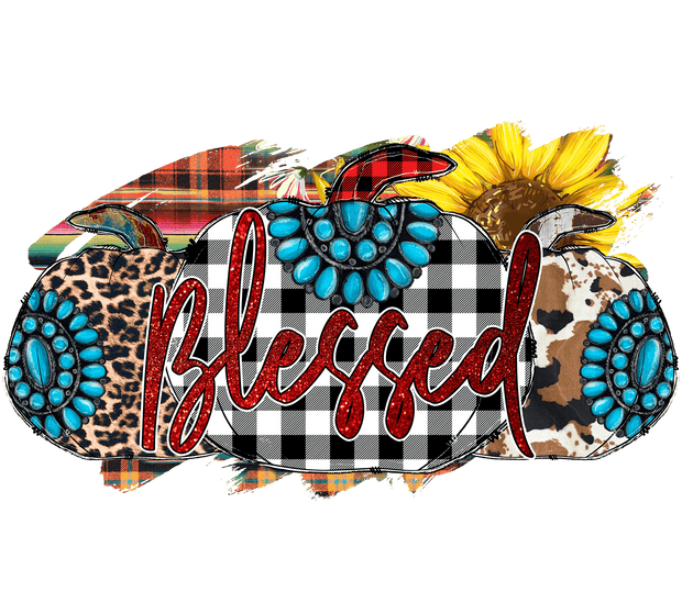 Blessed with Checkered Pumpkin DTF (direct-to-film) Transfer