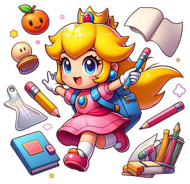 Blonde Princess & School Supplies DTF (direct-to-film) Transfer