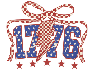 Blue 1776 Large Bow & Red Stars DTF (direct-to-film) Transfer