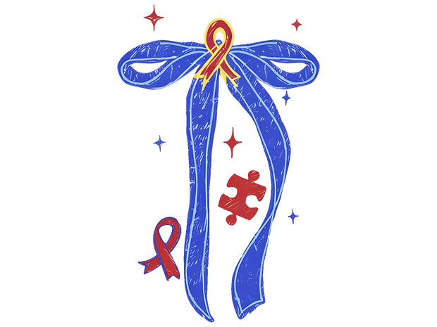 Blue Bow Red Puzzle Piece DTF (direct-to-film) Transfer