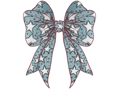 Blue Bow White Stars DTF (direct-to-film) Transfer