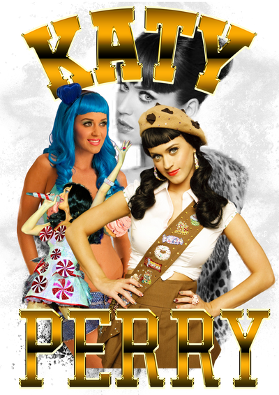 Blue Hair Gold Font Katy Perry DTF (direct-to-film) Transfer
