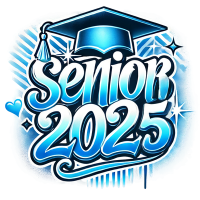 Blue & White Senior 2025 Airbrushed DTF (direct-to-film) Transfer