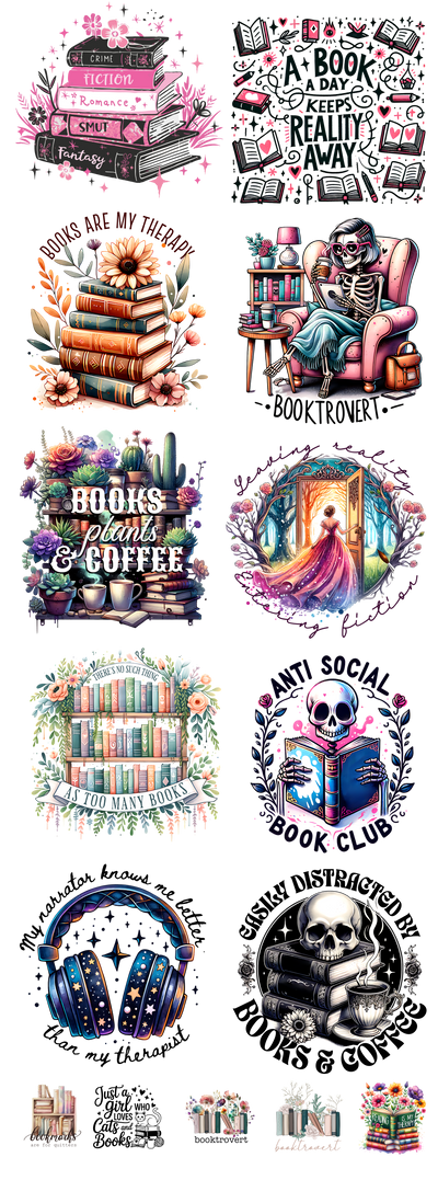 Books Are My Therapy 60x22" DTF Ready to Ship Gang Sheet