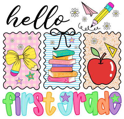 Bow Books & Apple First Grade DTF (direct-to-film) Transfer