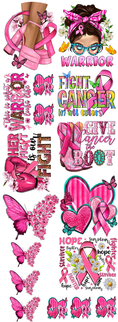 Breast Cancer Awareness 1 with Youth and Pocket Sizes 60x22" DTF Ready to Ship Gang Sheet