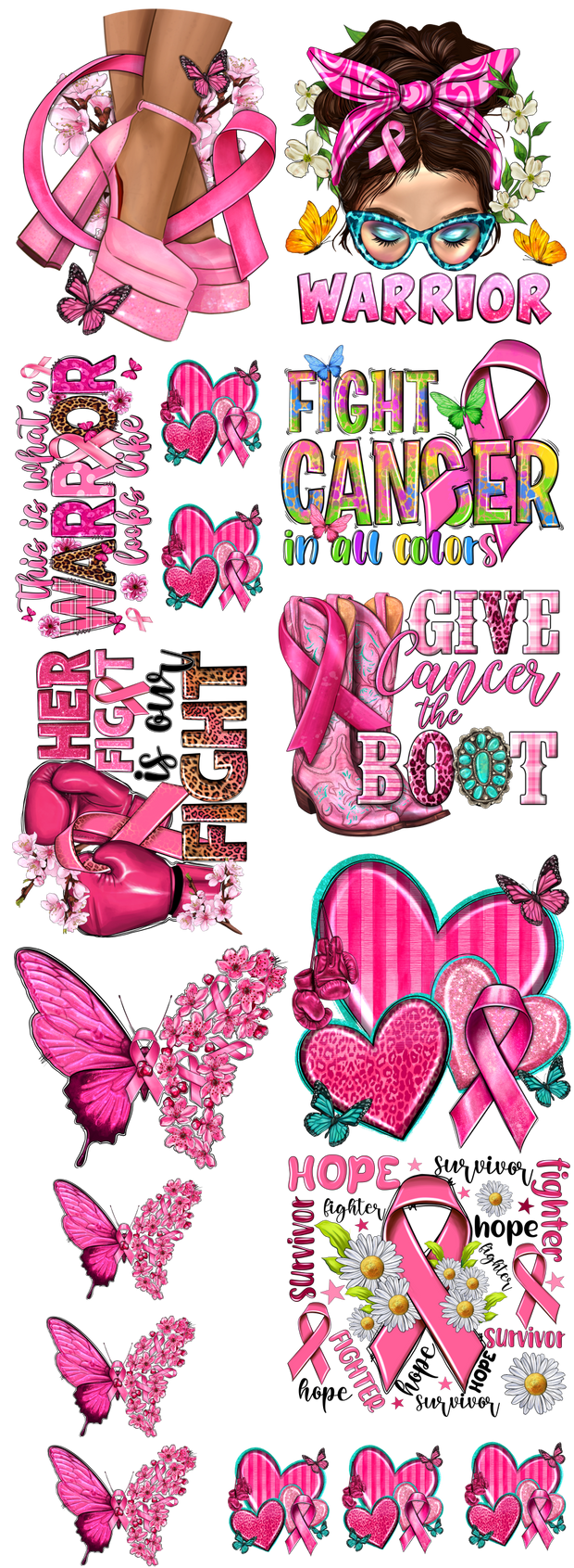 Breast Cancer Awareness 1 with Youth and Pocket Sizes 60x22" DTF Ready to Ship Gang Sheet