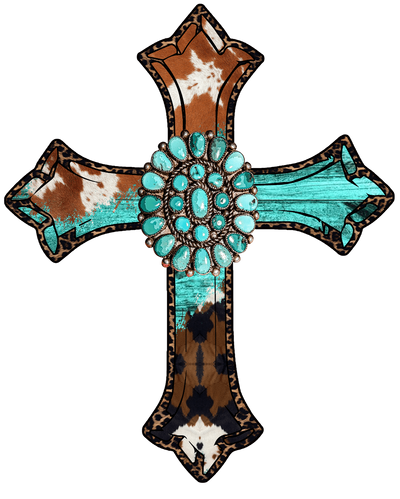 Brown & Turqouise Cross DTF (direct-to-film) Transfer