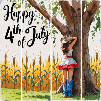 Brush Stroke Happy 4th Girl by Tree DTF (direct-to-film) Transfer