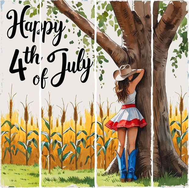 Brush Stroke Happy 4th Girl by Tree DTF (direct-to-film) Transfer
