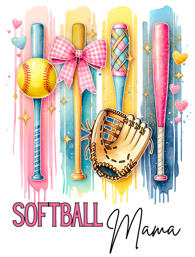 Brush Strokes Softball Mama DTF (direct-to-film) Transfer