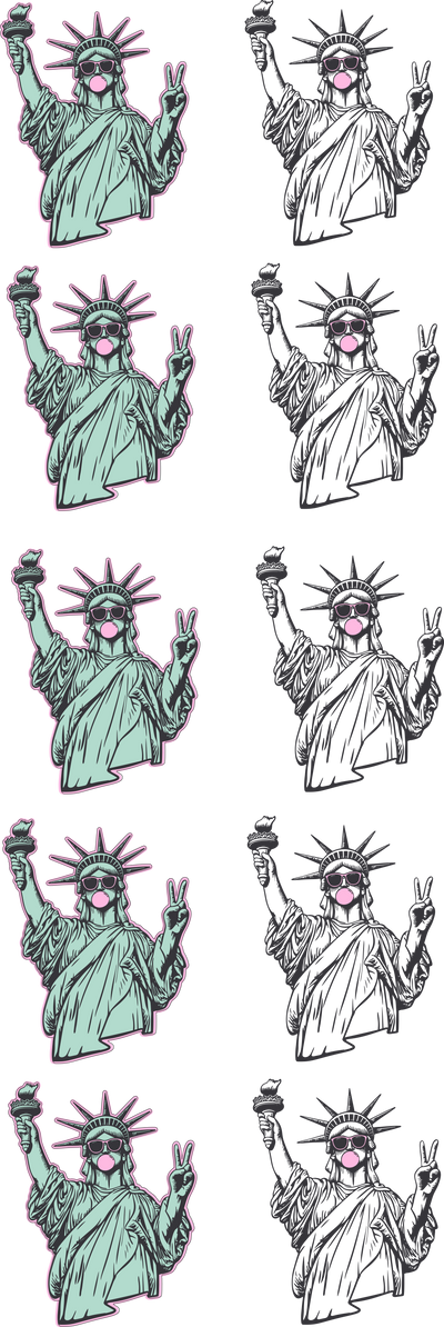Bubble Gum Statue of Liberty 60x22" DTF Ready to Ship Gang Sheet