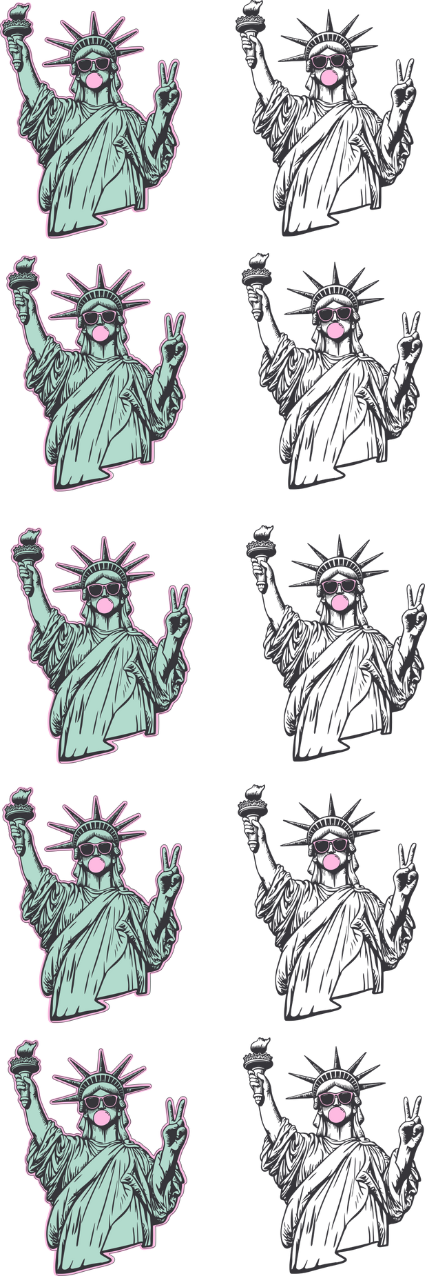 Bubble Gum Statue of Liberty 60x22" DTF Ready to Ship Gang Sheet