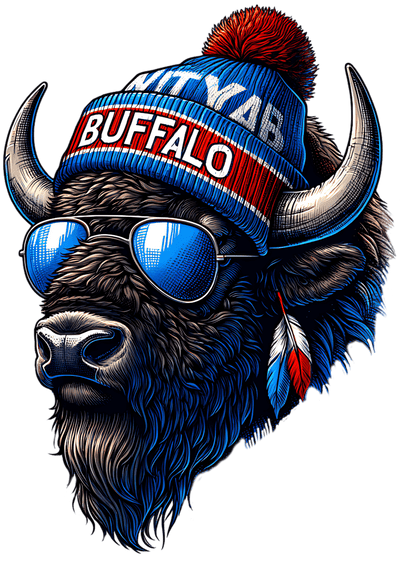Buffalo in Blue & Red Beanie DTF (direct-to-film) Transfer