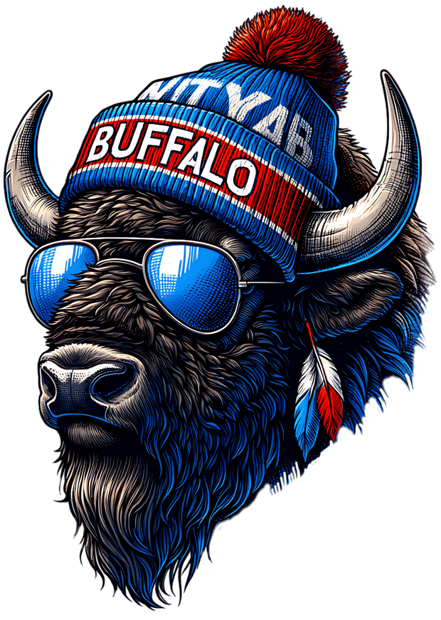 Buffalo in Blue & Red Beanie DTF (direct-to-film) Transfer