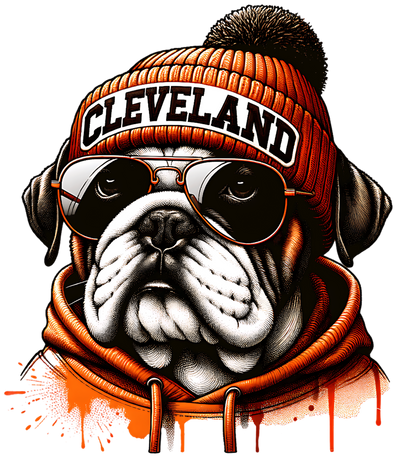Bulldog in Cleveland Beanie DTF (direct-to-film) Transfer
