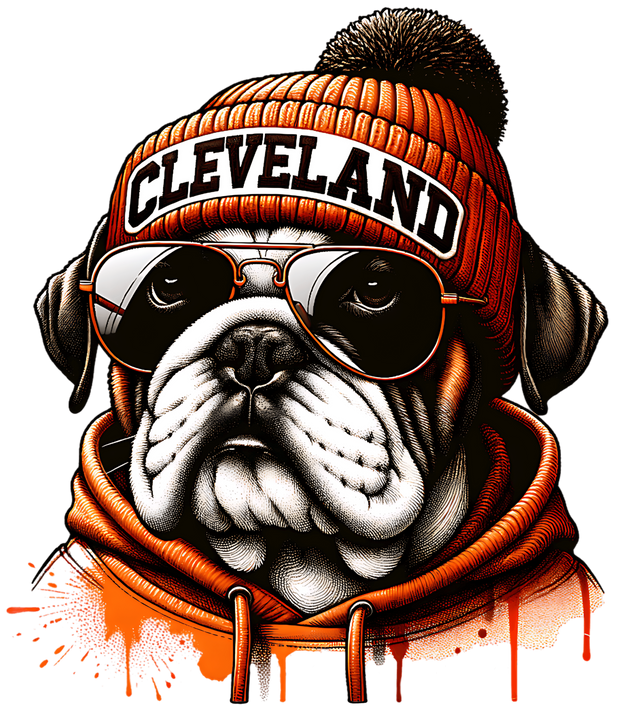 Bulldog in Cleveland Beanie DTF (direct-to-film) Transfer