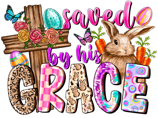 Bunny & Cross Saved by Grace DTF (direct-to-film) Transfer