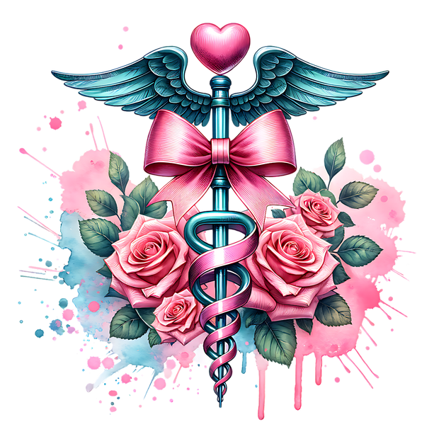 CADUCEUS WITH PINK BOW DTF (direct-to-film) Transfer