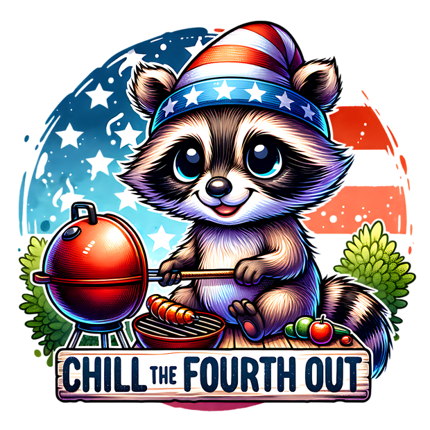 CHILL THE FOUTH OUT RACCOON WATERCOLOR DTF (direct-to-film) Transfer
