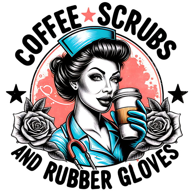 COFFEE SCRUBS AND RUBBER GLOVES DTF (direct-to-film) Transfer