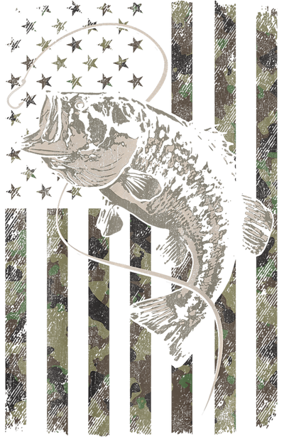 Camo Flag Distressed With Fish DTF (direct-to-film) Transfer
